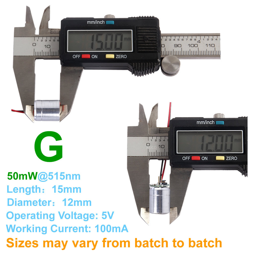 Φ12x15mm DC 5V 赤-100mW 緑-50mW  - Industrial Laser Systems のレビューと価格