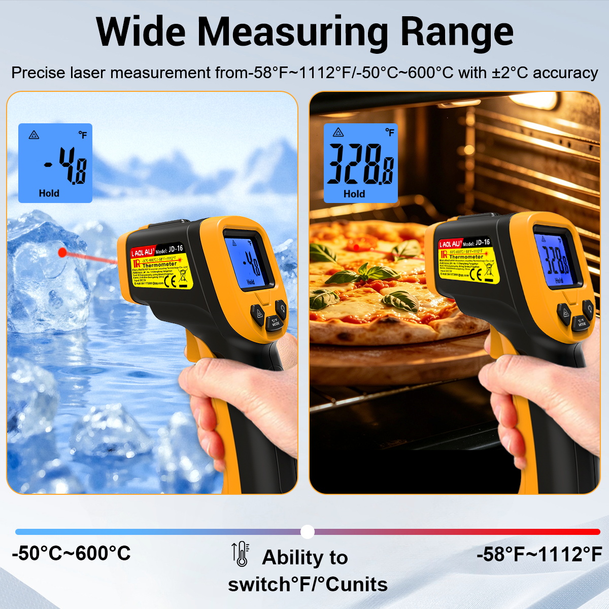 LAOLAU JD 16 赤外線温度計 600℃ 1112℉ - Industrial Laser Temperature のレビューと価格